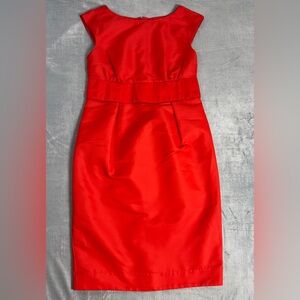 MaxMara Vibrant Red Cap-Sleeve Midi Sheath Dress